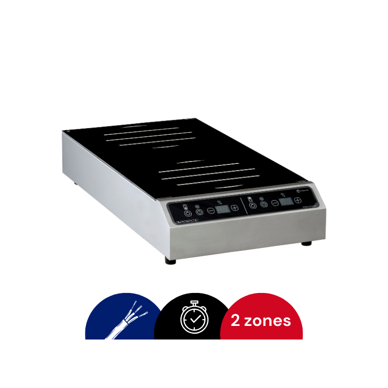 Plaque à induction professionnelle 2 zones à poser - 7000W - 370x730x140mm - GL2F Plaque à induction professionnelle 2 zones à poser - 7000W - 370x730x140mm - GL2F