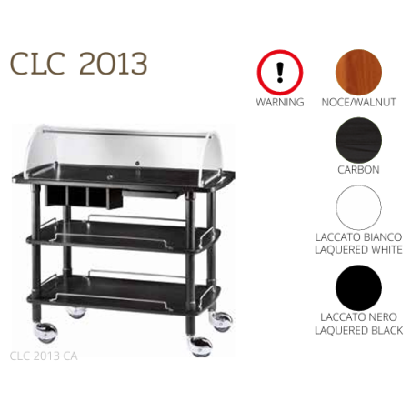 Chariots à fromage CLC2013 noce-walnut + roues casquées chrome + tablette rétractable + 3 tiroirs