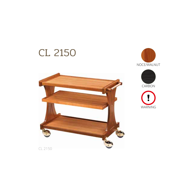 Chariots De Service En Bois CL2150 noce-walnut + roues casquées laiton Chariots De Service En Bois CL2150 noce-walnut + roues casquées laiton