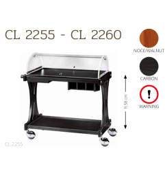 Chariots À Fromage CL2260 noce-walnut + roues casquées chrome + tablette rétractable + 3 tiroirs