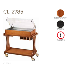 Chariots sous cloche CL2785 noce-walnut + roues casquées chrome + étagère et tiroirs