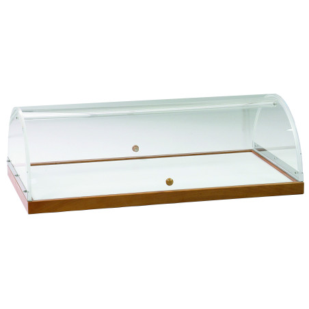 Présentoir avec structure en bois et clochette en plexiglas pour chariot forcar A1299