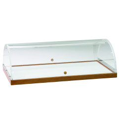 Présentoir avec structure en bois et clochette en plexiglas pour chariot forcar A1298