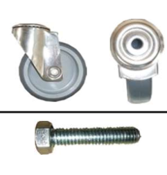 ROUE CHAPE INOX SANS FREIN HAUTEUR 130 mm GALET Ø100mm 249195 - VIS 252189
