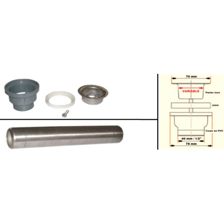 BONDE 1"1/2 pour siphon Diam 40mm - TUBE SURVERSE H340mm