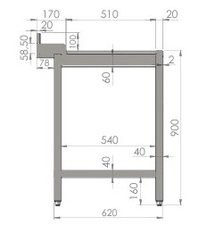 TABLE DE SORTIE LAVE VAISSELLE AVEC SOUS TABLETTE 1600mm (s'accroche à droite du lave vaisselle)