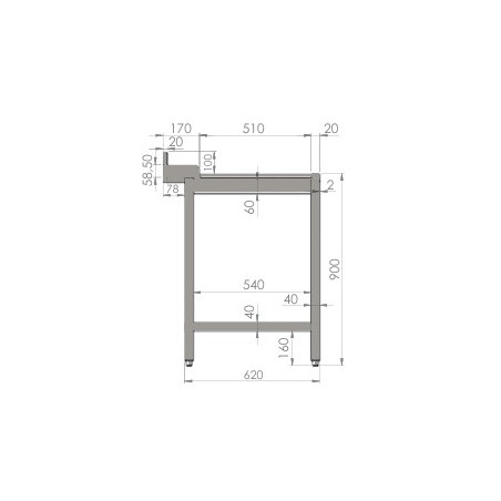 TABLE DE SORTIE LAVE VAISSELLE AVEC SOUS TABLETTE 1600mm (s'accroche à droite du lave vaisselle)
