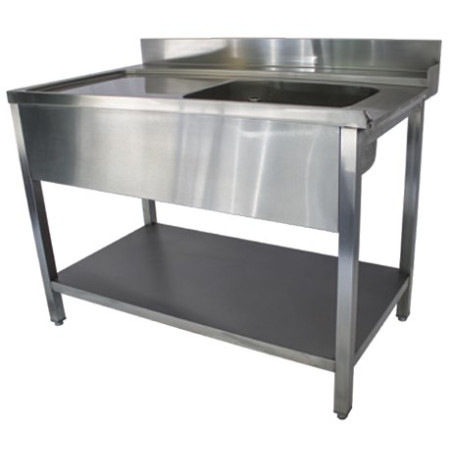 Plonge ENTREE LAVE VAISSELLE A CAPOT 1200x700xH880mm (s'accroche à gauche du lave vaisselle) + tablette inférieure