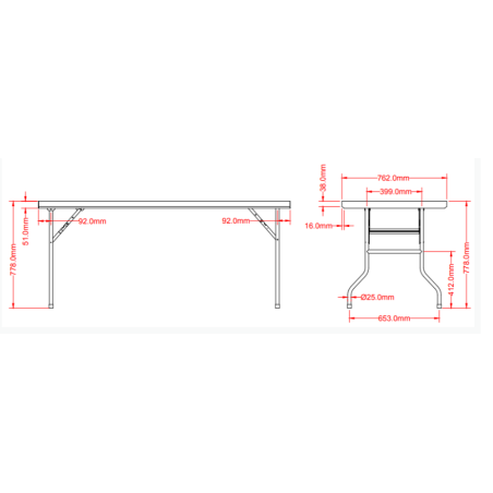 Table de travail pliante inox Vogue 1830x760x780