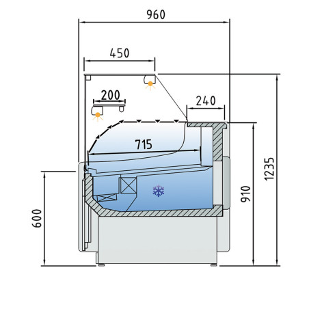 Comptoir vitrine ventilé, avec réserve - NOIR