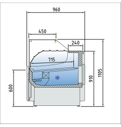 Comptoir vitrine ventilé, vitre basse, avec réserve - NOIR