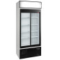 Vitrine T° positive, ventilée, 760 Lt., 2 portes coulissantes, avec caisson lumineux Vitrine T° positive, ventilée, 760 Lt., 2 portes coulissantes, avec caisson lumineux