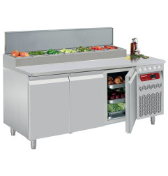 Table frigorifique ventilée + Kit 6 Roues inox + 3 Grilles rilsanisée 