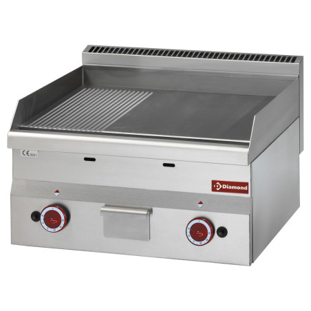 Plaque de cuisson gaz, surface 2/3 lisse et 1/3 nervurée -Top-