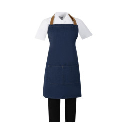 Tablier court Southside en denim bleu avec attaches marron clair