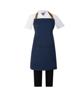 Tablier court Southside en denim bleu avec attaches marron clair