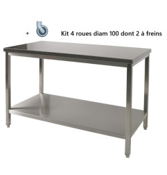 Table de travail avec roulettes et tablette inférieure (1500X700H900mm)