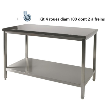 Table de travail avec roulettes et tablette inférieure (1500X700H900mm)
