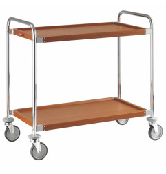 Chariot de service "chromé-noyer", 2 niveaux