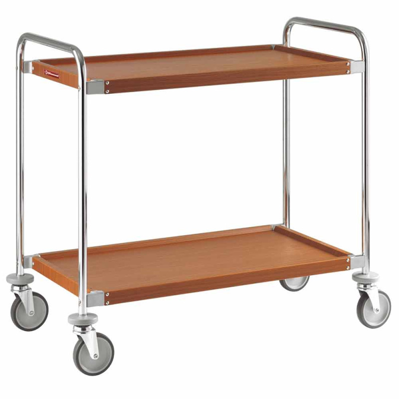 Chariot de service "chromé-noyer", 2 niveaux