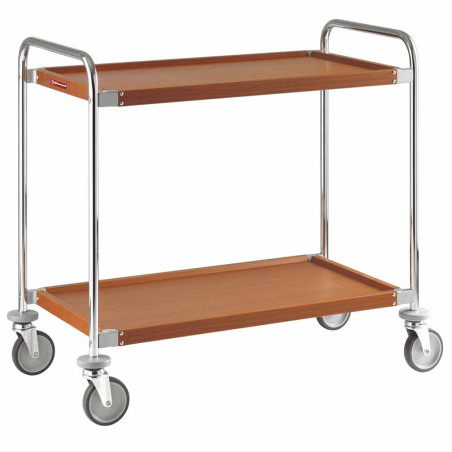 Chariot de service "chromé-noyer", 2 niveaux