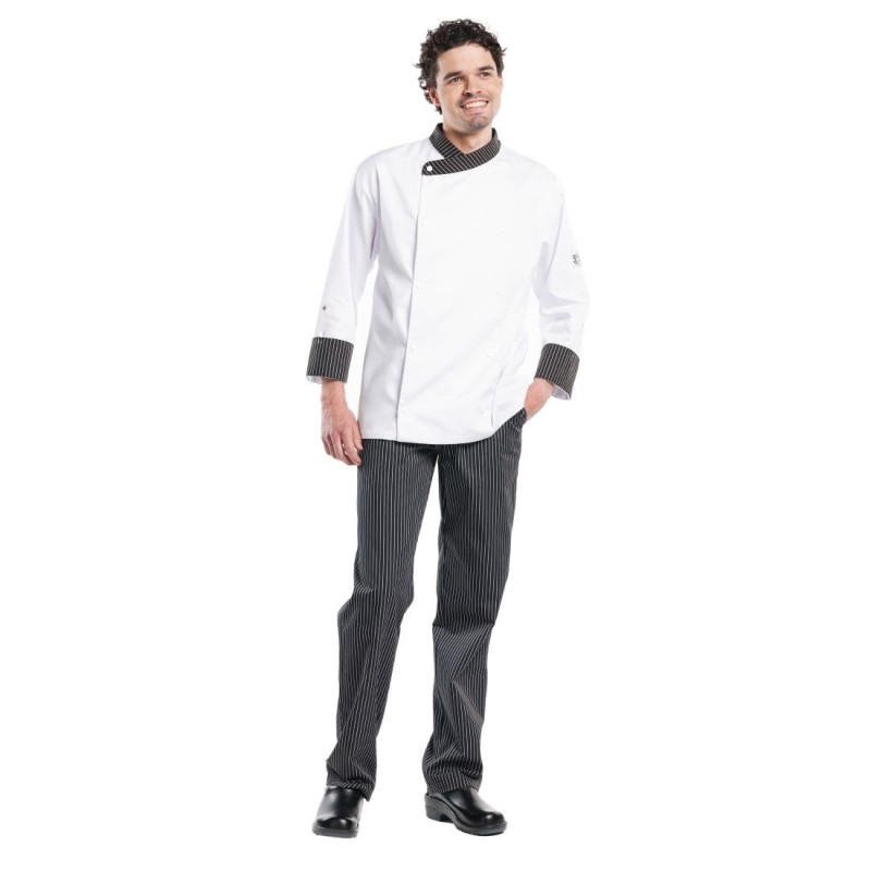 Pantalon de cuisine mixte Chaud Devant Ligne Noir rayé noir et blanc 40