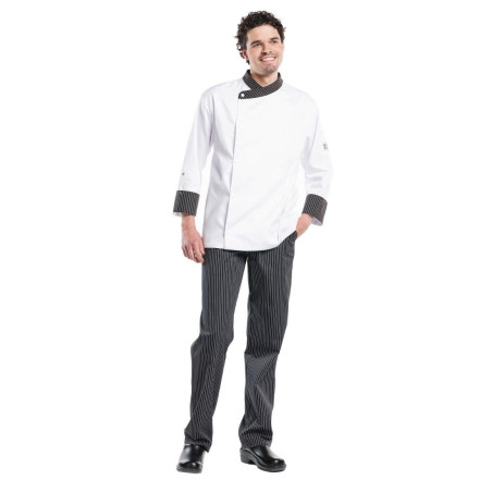Pantalon de cuisine mixte Chaud Devant Ligne Noir rayé noir et blanc 40