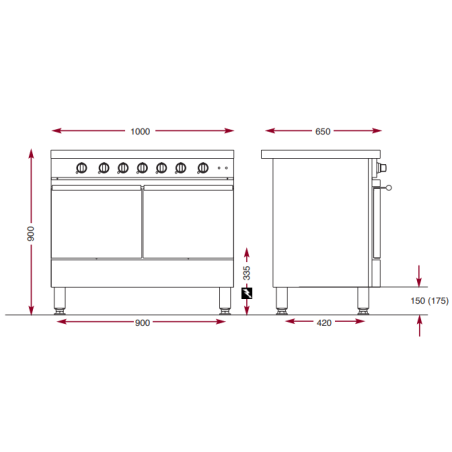 Fourneau électrique, 5 foyers radiants, 2 fours électriques CE1052VTR