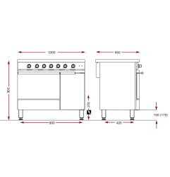 Fourneau électrique, 5 foyers radiants, 1 fours électriques Gastro 1/1 CE1051VTR