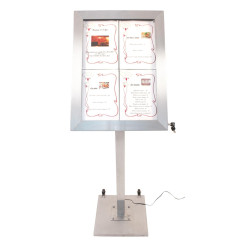 Porte-menu à LED couleurs en inox Securit 4xA4 avec poteau et socle