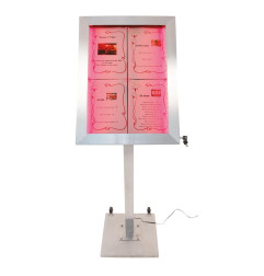 Porte-menu à LED couleurs en inox Securit 4xA4 avec poteau et socle