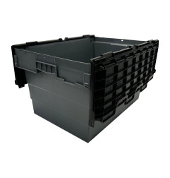 Caisse de transport/stockage en plastique Vogue avec couvercle attaché 600x400x320mm