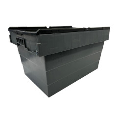 Caisse de transport/stockage en plastique Vogue avec couvercle attaché 600x400x320mm