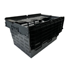 Caisse de transport/stockage en plastique perforé Vogue avec couvercle attaché 600x400x320mm