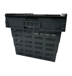 Caisse de transport/stockage en plastique perforé Vogue avec couvercle attaché 600x400x320mm
