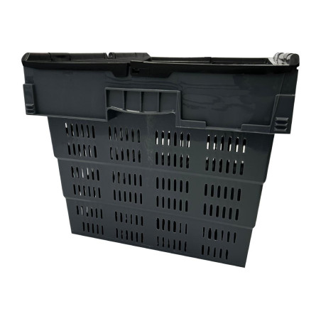 Caisse de transport/stockage en plastique perforé Vogue avec couvercle attaché 600x400x320mm