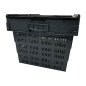 Caisse de transport/stockage en plastique perforé Vogue avec couvercle attaché 600x400x320mm