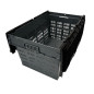 Caisse de transport/stockage en plastique perforé Vogue avec couvercle attaché 600x400x320mm