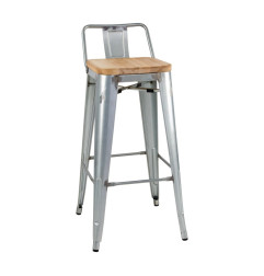 Tabourets bistro hauts avec dossier et assise en bois Bolero acier galvanisé (lot de 4)