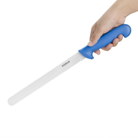 Couteau à trancher denté Hygiplas bleu 248mm