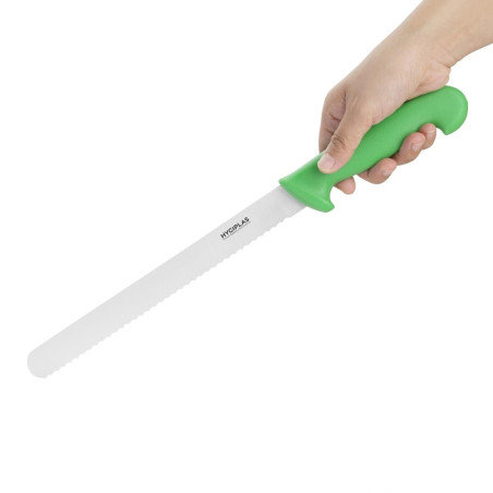 Couteau à trancher denté Hygiplas vert 248mm