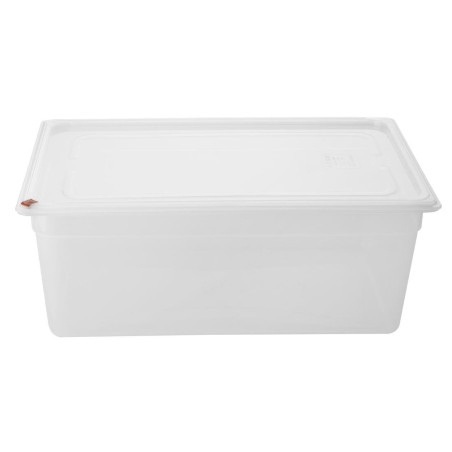 Bacs PP Hygiplas Click GN 1/1 avec couvercles et 7 clips de couleur 200mm 25,6L (lot de 2)