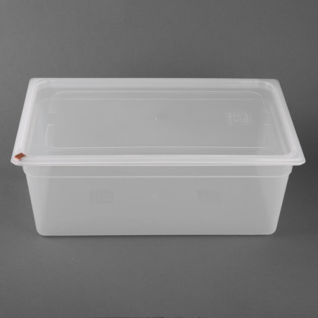 Bacs PP Hygiplas Click GN 1/1 avec couvercles et 7 clips de couleur 200mm 25,6L (lot de 2)