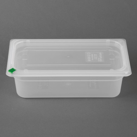 Bacs PP Hygiplas Click GN 1/3 avec couvercles et 7 clips de couleur 100mm 3,6L (lot de 4)