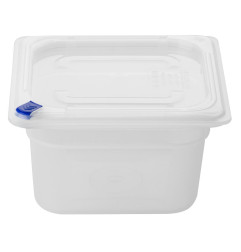 Bacs PP Hygiplas Click GN 1/6 avec couvercles et 7 clips de couleur 100mm 1,5L (lot de 4)