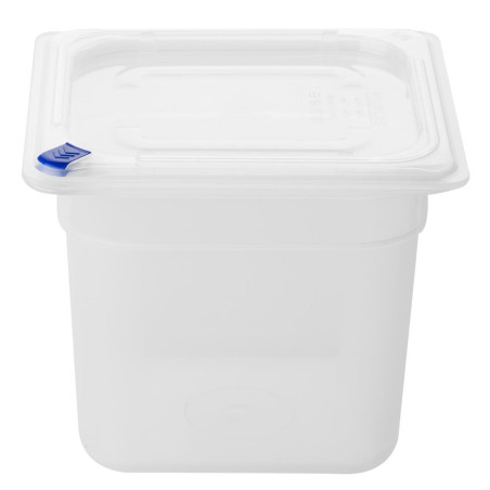 Bacs PP Hygiplas Click GN 1/6 avec couvercles et 7 clips de couleur 150mm 2,2L (lot de 4)