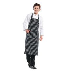 Tablier bavette Chaud Devant Remo rayé noir et blanc