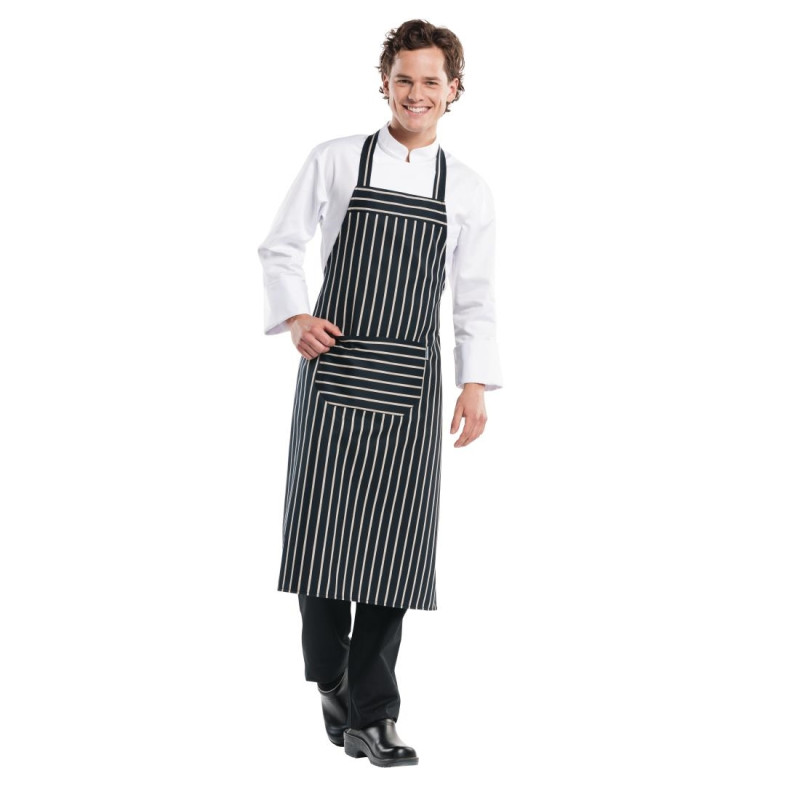 Tablier bavette Chaud Devant Remo rayé noir et blanc