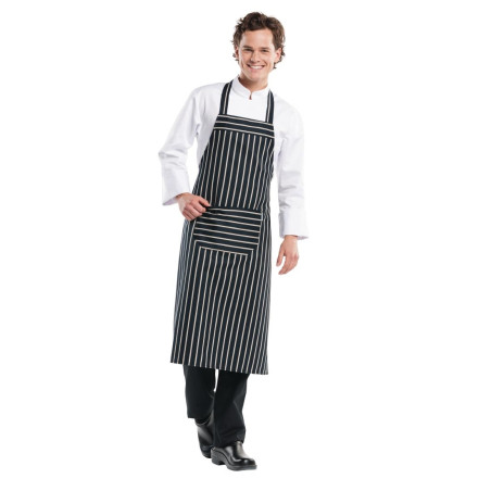 Tablier bavette Chaud Devant Remo rayé noir et blanc