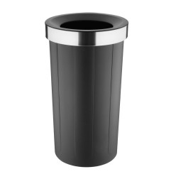Poubelle ronde noire en polypropylène Bolero avec couvercle ouvert 60L
